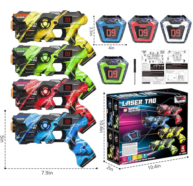 Laser Tag Guns Set of 4 with Digital LED for Kids